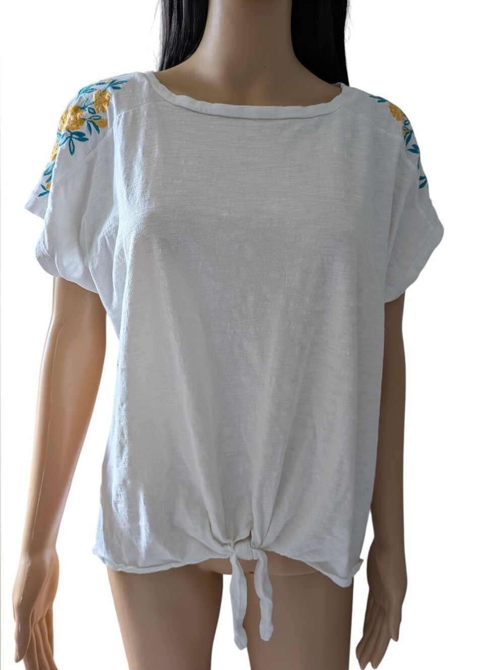 St. John's Bay White Shirt with Yellow Embroidered Flowers